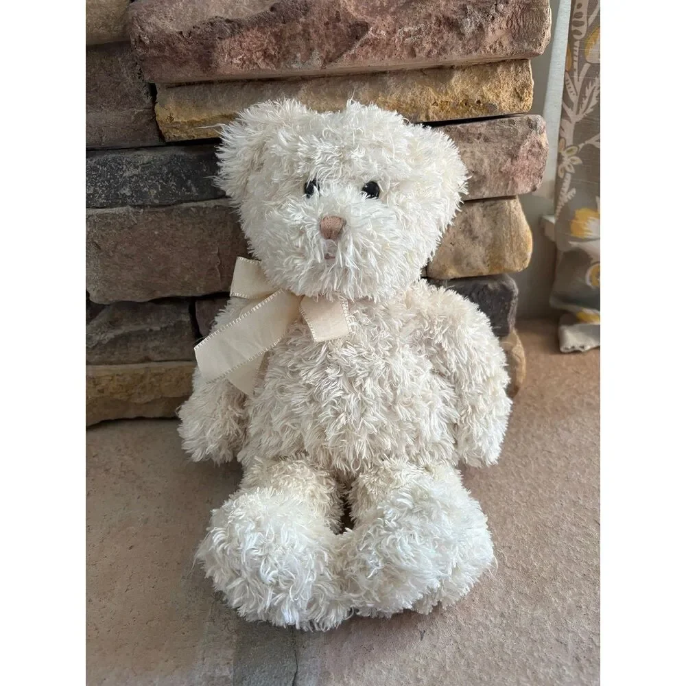 TY White Teddy Bear Plush Stuffed Animal Ivory Ribbon 16